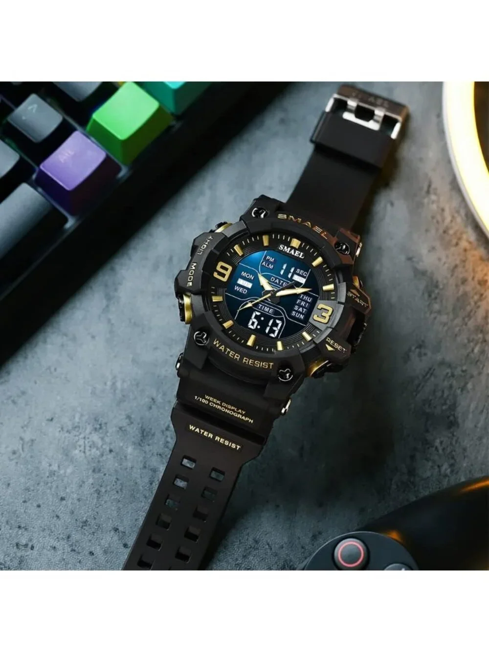 Men's Black Gold Analog Quartz Luminous Waterproof LED Electronic Digital Watch